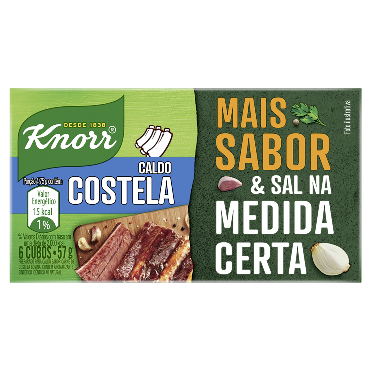 CALDO TABLETE COSTELA KNORR MAIS SABOR CAIXA 57G 6 UNIDADES