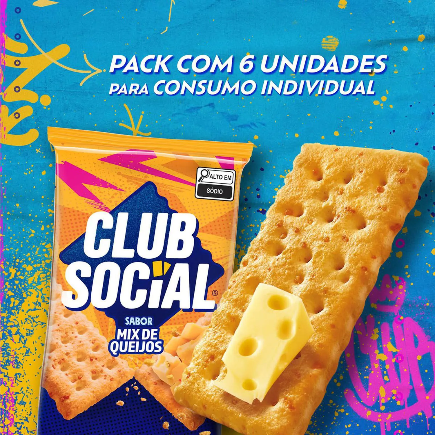 PACK BISCOITO MIX DE QUEIJOS CLUB SOCIAL PACOTE 141G 6 UNIDADES