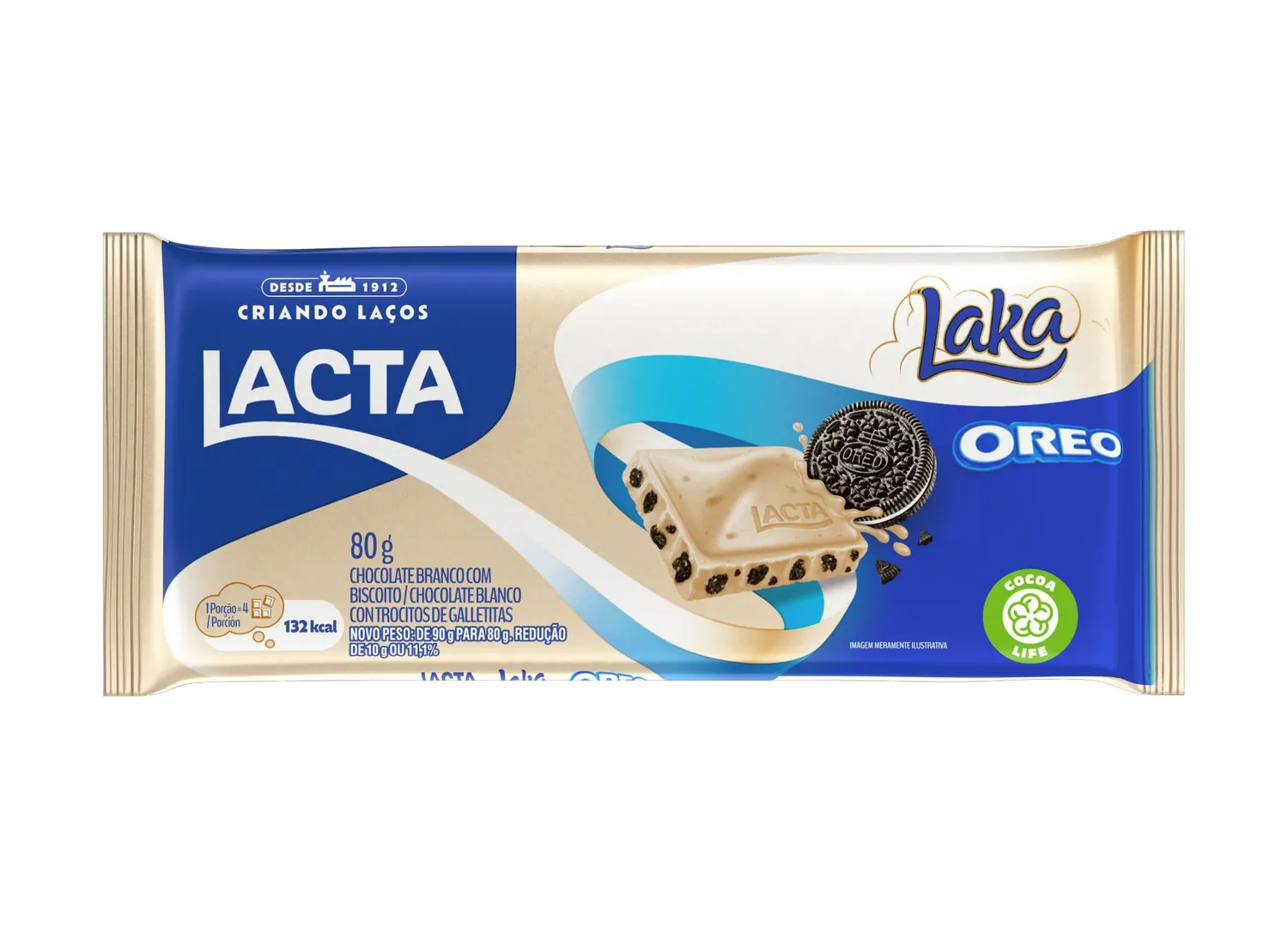 CHOCOLATE BRANCO COM BISCOITO OREO LACTA LAKA PACOTE 80G