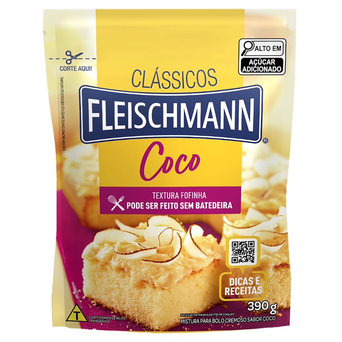 MISTURA PARA BOLO CREMOSO COCO FLEISCHMANN CLÁSSICOS SACHÊ 390G