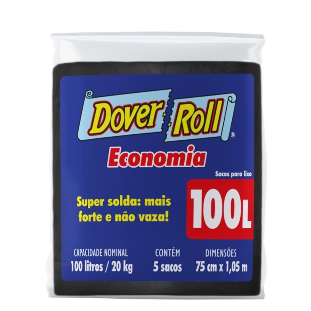 SACO PARA LIXO PRETO 100L DOVER ROLL ECONOMIA 5 UNIDADES