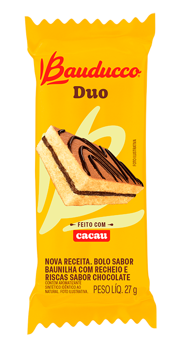 BOLO BAUNILHA RECHEIO CHOCOLATE BAUDUCCO DUO PACOTE 27G