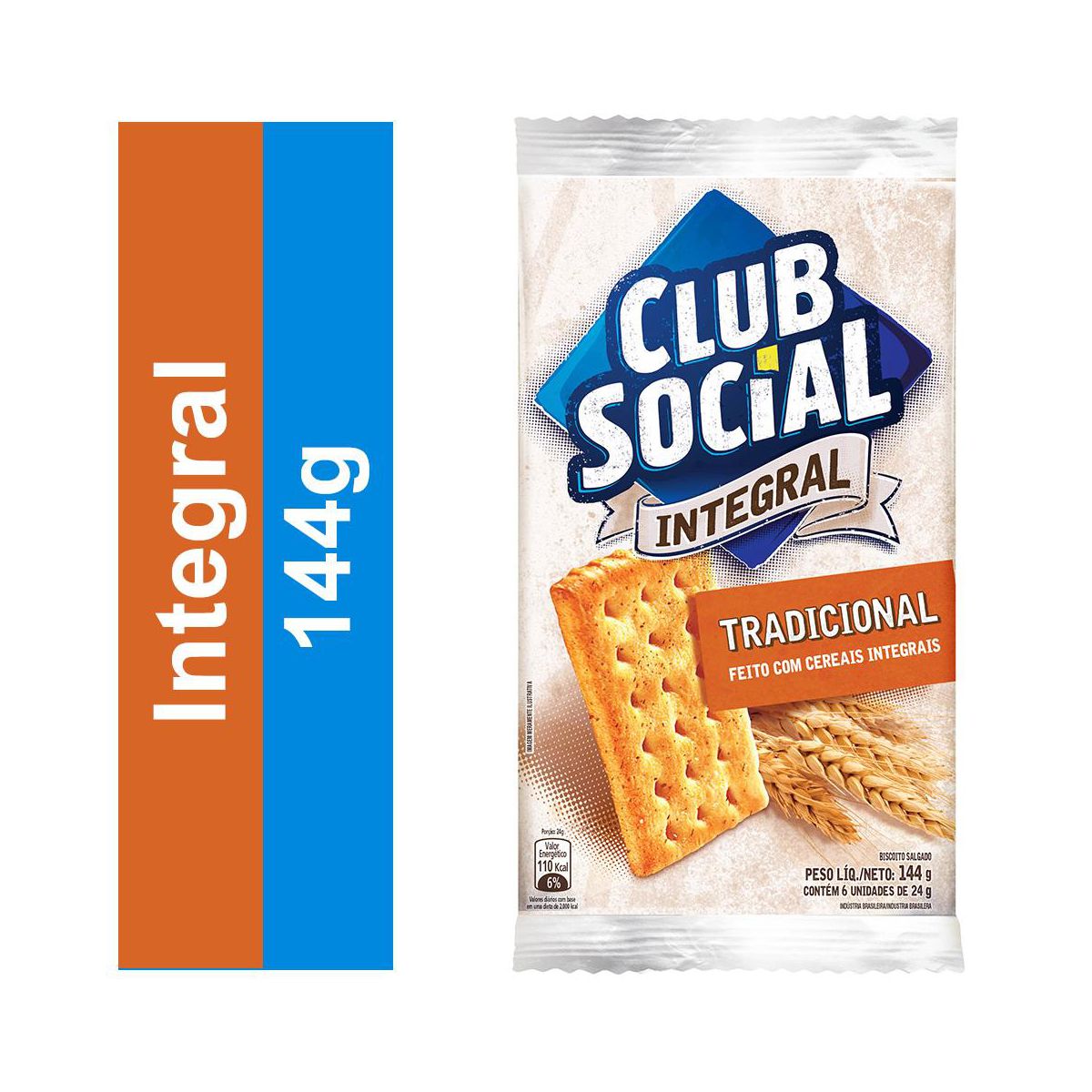PACK BISCOITO INTEGRAL TRADICIONAL CLUB SOCIAL PACOTE 144G 6 UNIDADES