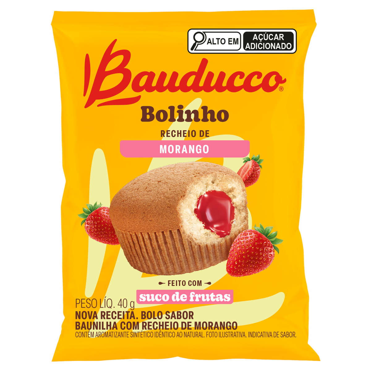 BOLINHO BAUNILHA RECHEIO MORANGO BAUDUCCO PACOTE 40G