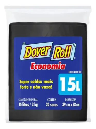 SACO PARA LIXO PRETO 15L DOVER ROLL ECONOMIA 20 UNIDADES