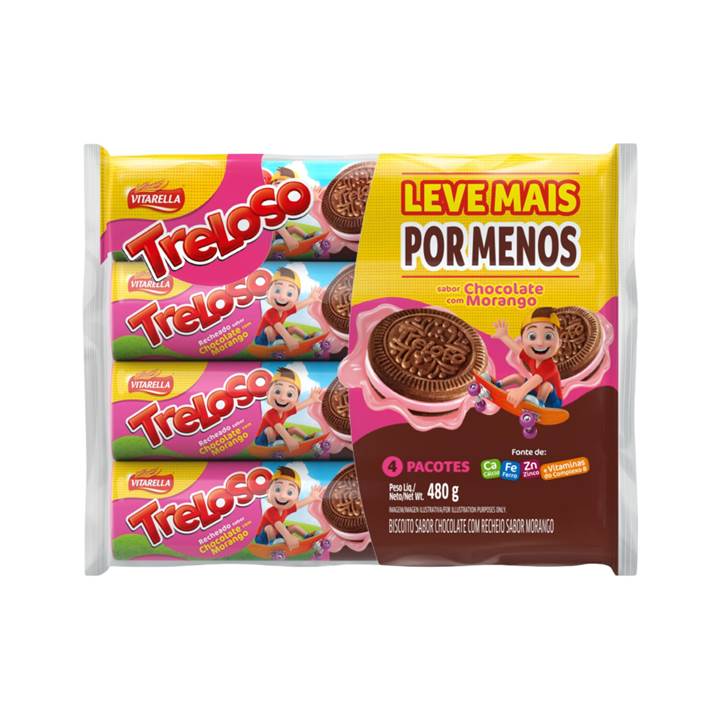 BISC VITA. TRELOSO RECH L+ P- 480G CHOC C/MORANGO 0