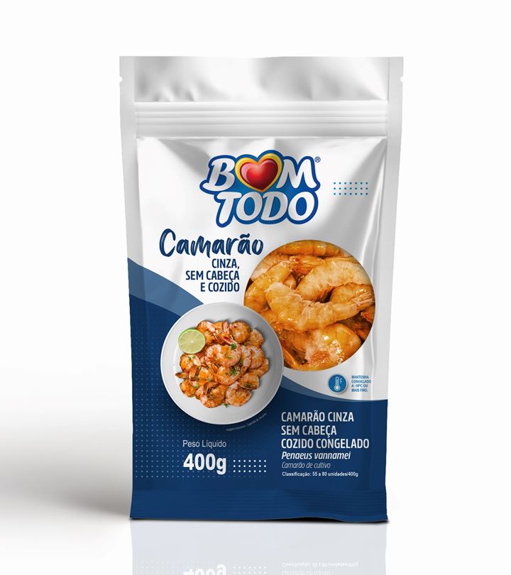 CAMARÃO CINZA SEM CABEÇA COZIDO CONGELADO 400G BOM TODO