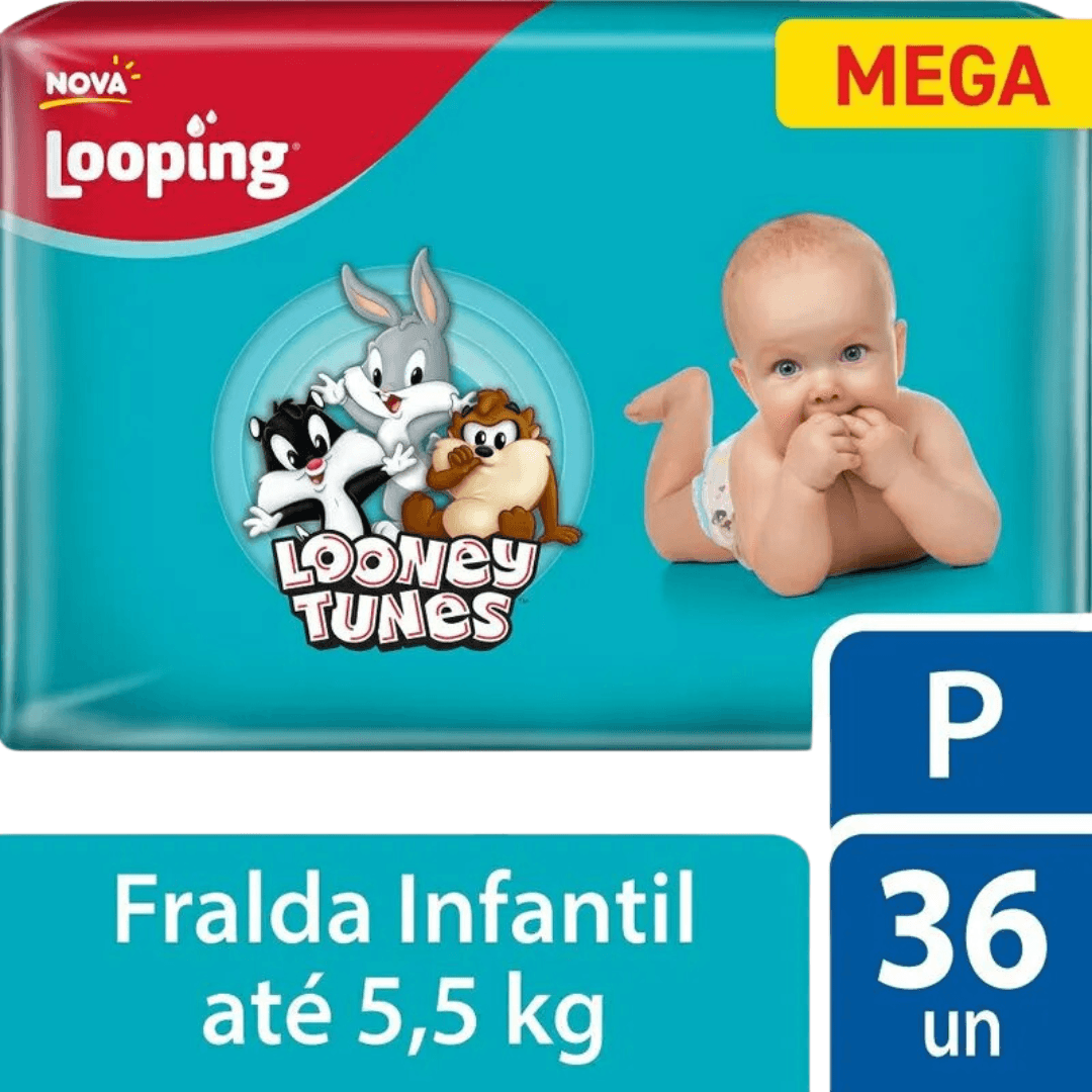 FRALDA DESCARTÁVEL INFANTIL LOOPING P MEGAPACOTE 36 UNIDADES 0
