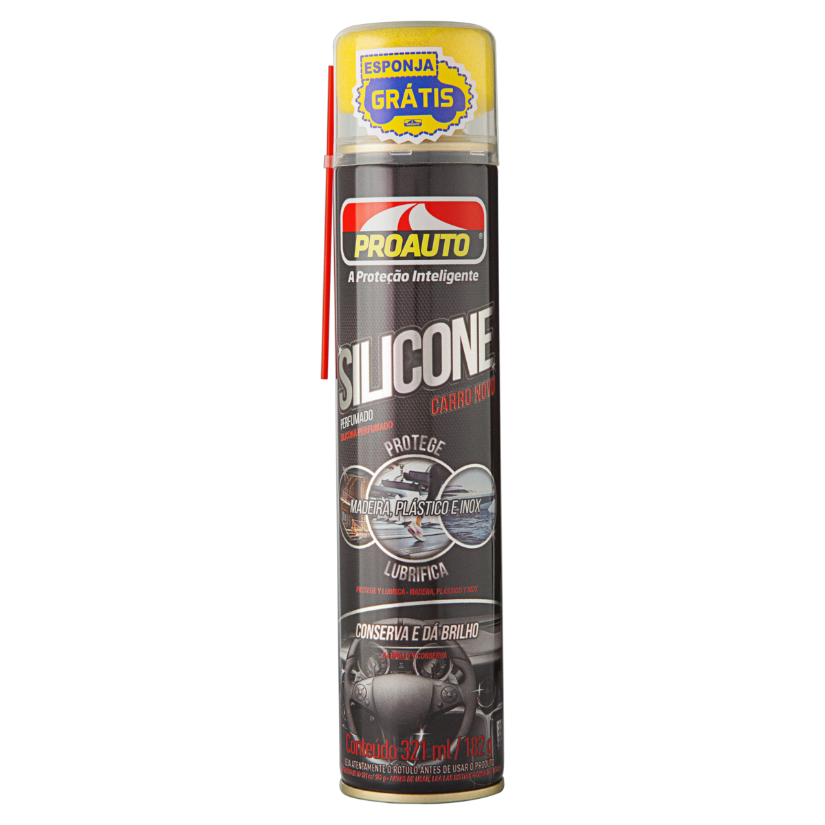 SILICONE SPRAY PERFUMADO CARRO NOVO PROAUTO FRASCO 182G GRÁTIS ESPONJA 0