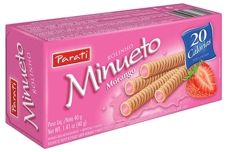 ROLINHOS DE WAFER RECHEIO MORANGO MINUETO CAIXA 40G 0