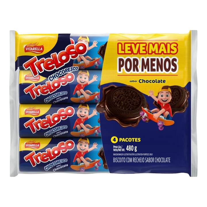 BISCOITO RECHEADO TRELOSO CHOCORESCO COM CHOCOLATE 480G