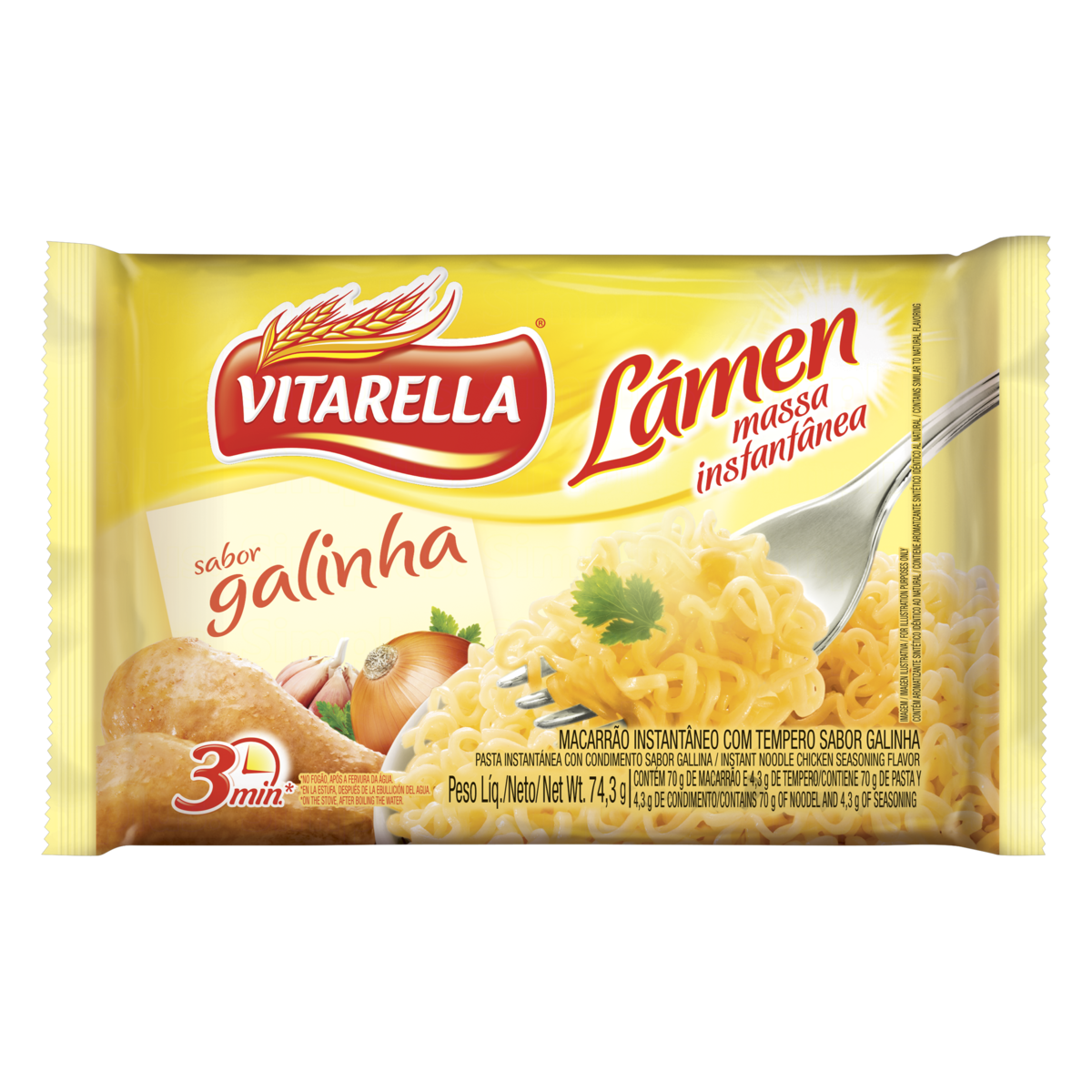 MACARRÃO INSTANTÂNEO LÁMEN GALINHA VITARELLA PACOTE 74,3G