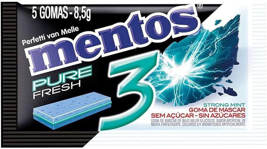 GOMA DE MASCAR MENTA FORTE ZERO AÇÚCAR MENTOS PURE FRESH ENVELOPE 8,5G 5 UNIDADES