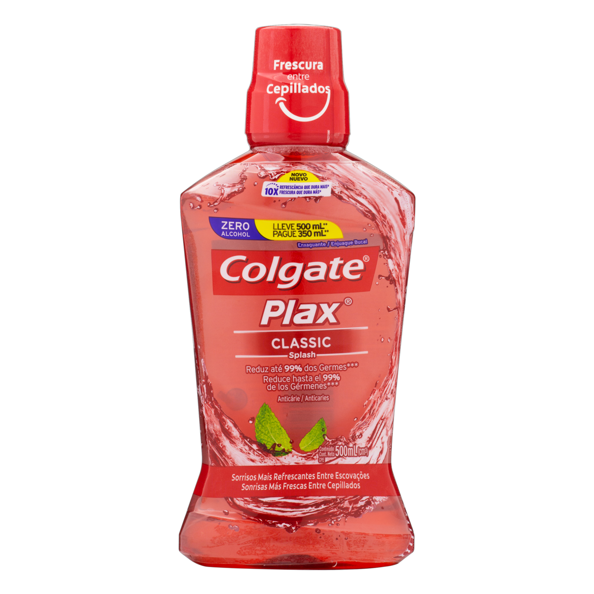 ENXAGUANTE BUCAL ZERO ÁLCOOL CLASSIC COLGATE PLAX FRASCO LEVE 500ML PAGUE 350ML 0