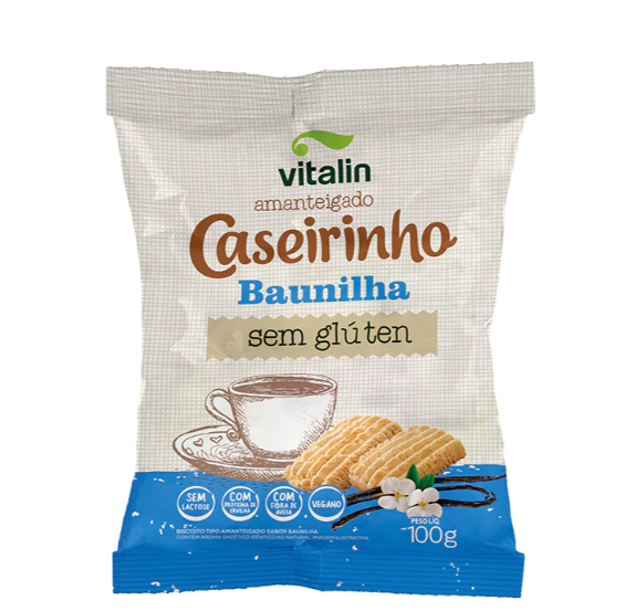 BISCOITO AMANTEIGADO VEGANO BAUNILHA SEM GLÚTEN VITALIN CASEIRINHO PACOTE 100G 0
