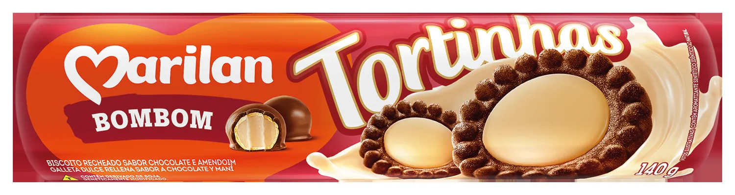 BISCOITO RECHEIO BOMBOM MARILAN TORTINHAS PACOTE 140G
