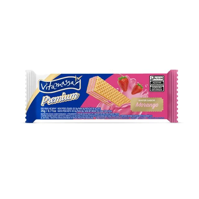 BISCOITO WAFER MORANGO VITAMASSA 26G