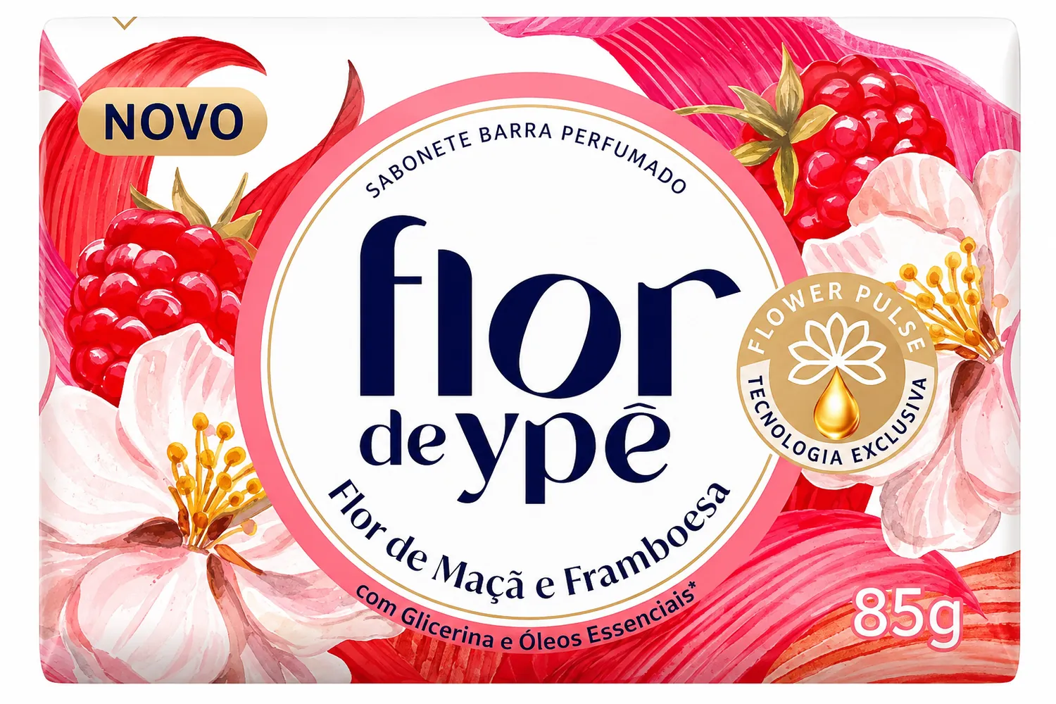 SABONETE FLOR DE YPÊ FLOR DE MAÇÃ E FRAMBOESA 85G