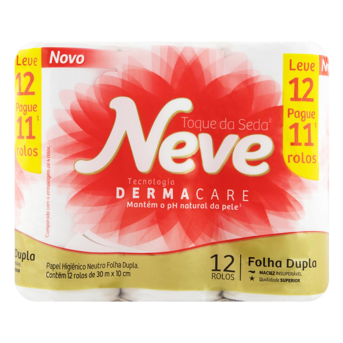 PAPEL HIGIÊNICO FOLHA DUPLA NEUTRO NEVE TOQUE DA SEDA 30M PACOTE LEVE 12 PAGUE 11 UNIDADES