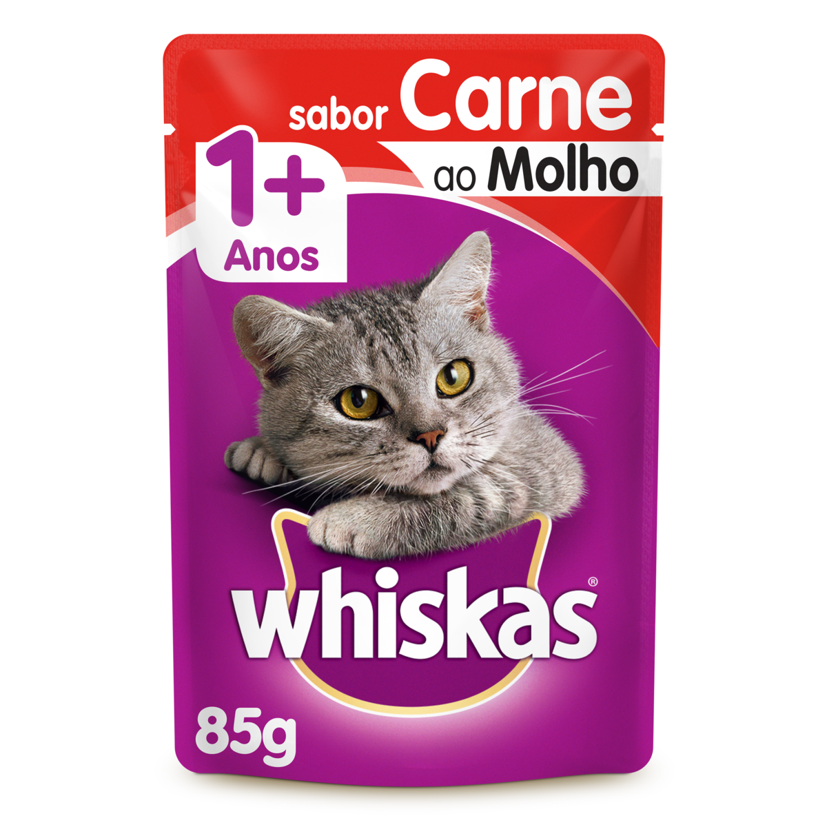 ALIMENTO PARA GATOS ADULTOS CARNE AO MOLHO WHISKAS SACHÊ 85G