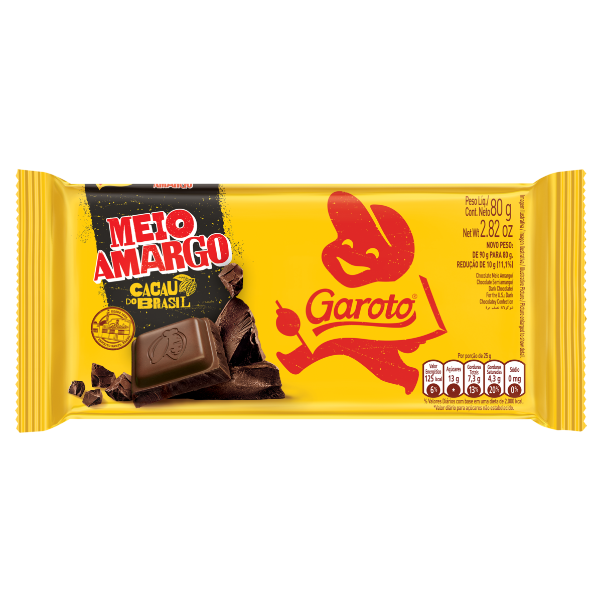 CHOCOLATE GAROTO TABLETE MEIO AMARGO 80G