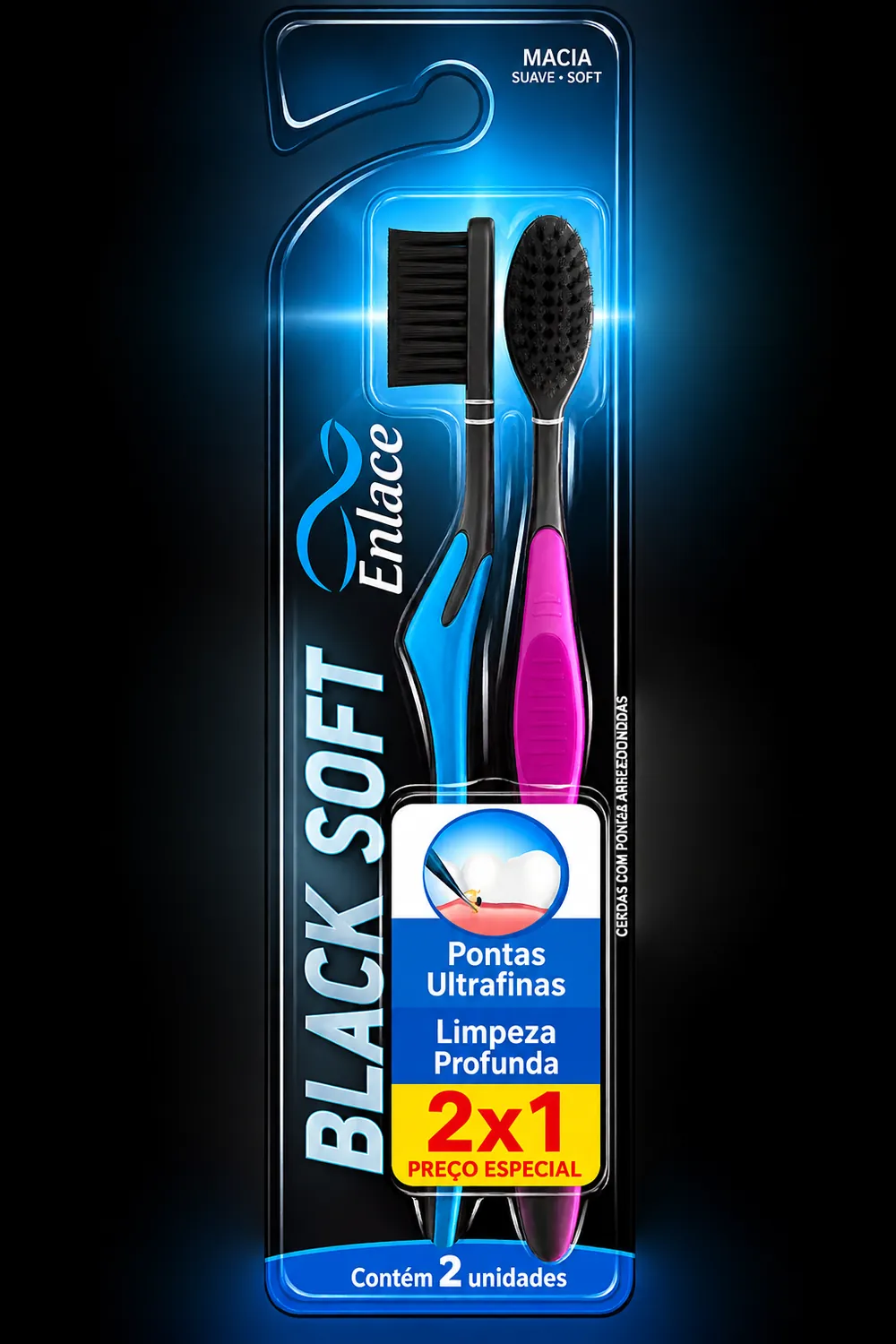 ESCOVA DENTAL ENLACE BLACK SOFT - MACIA - 2 UNIDADES