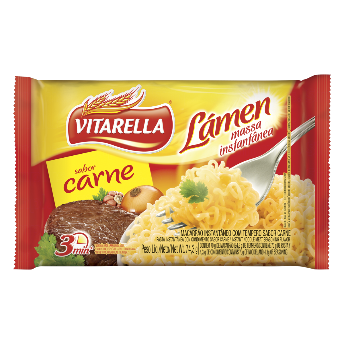 MACARRÃO INSTANTÂNEO LÁMEN CARNE VITARELLA PACOTE 74,3G 0