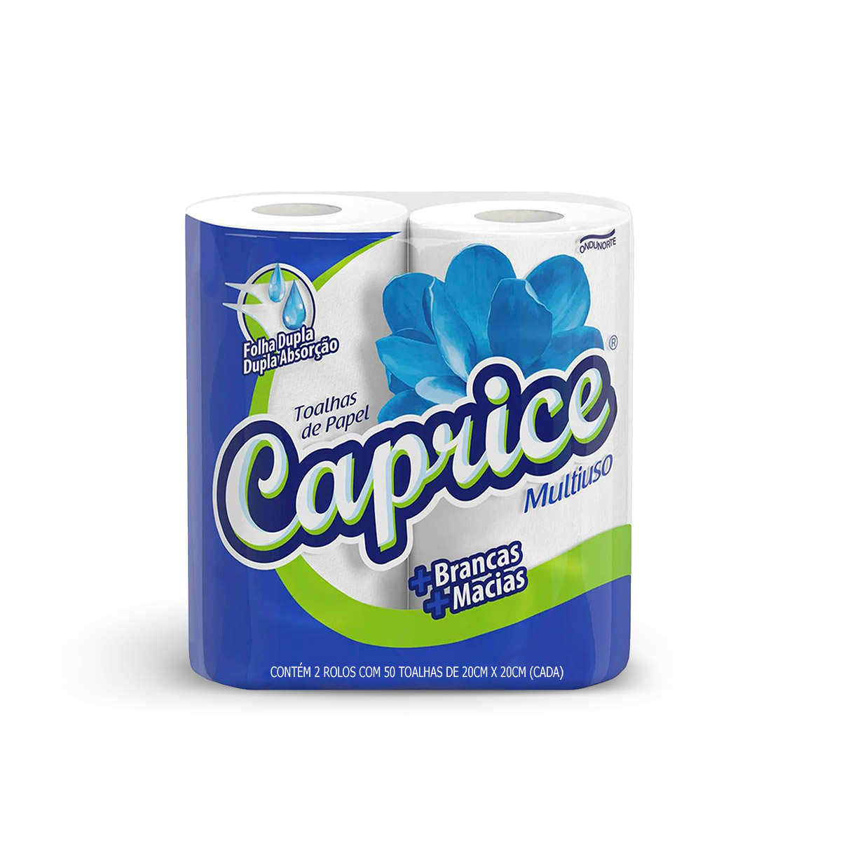 PAPEL TOALHA CAPRICE COM 2 ROLOS COM 50 TOALHAS DE 20CM X 20CM (CADA)