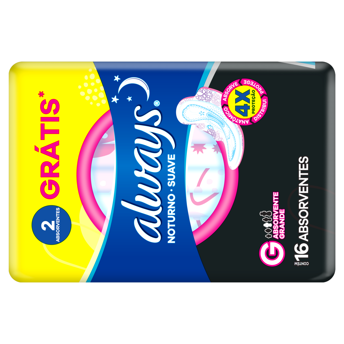 ABSORVENTE COM ABAS SECA ALWAYS G PACOTE 16 UNIDADES GRÁTIS 2 UNIDADES