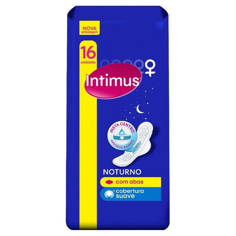 ABSORVENTE COM ABAS SUAVE INTIMUS NOTURNO PACOTE 16 UNIDADES LEVE MAIS PAGUE MENOS