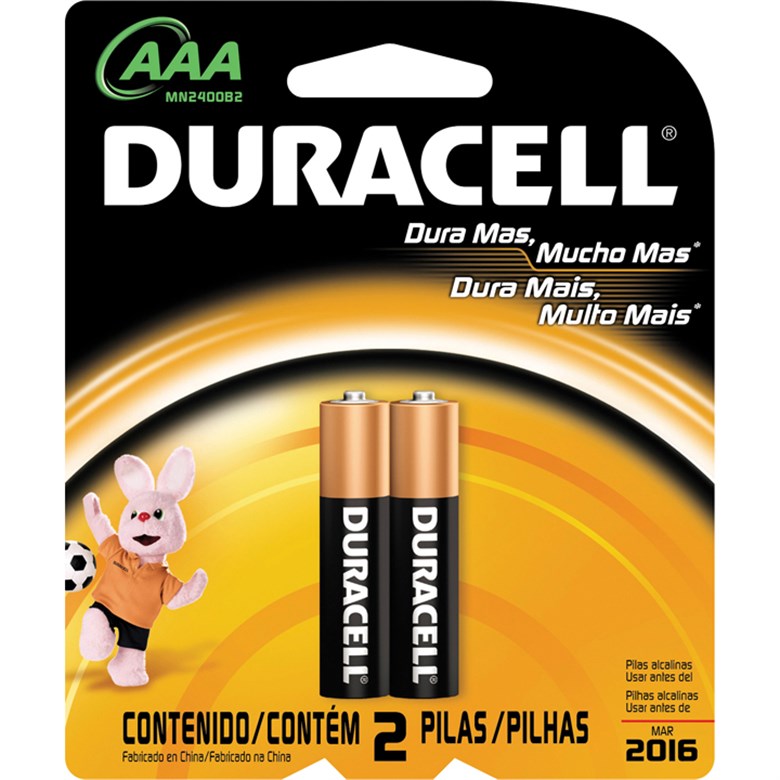 PILHA ALCALINA AAA PALITO MN 2400B2 DURACELL 2 UNIDADES 1,5V