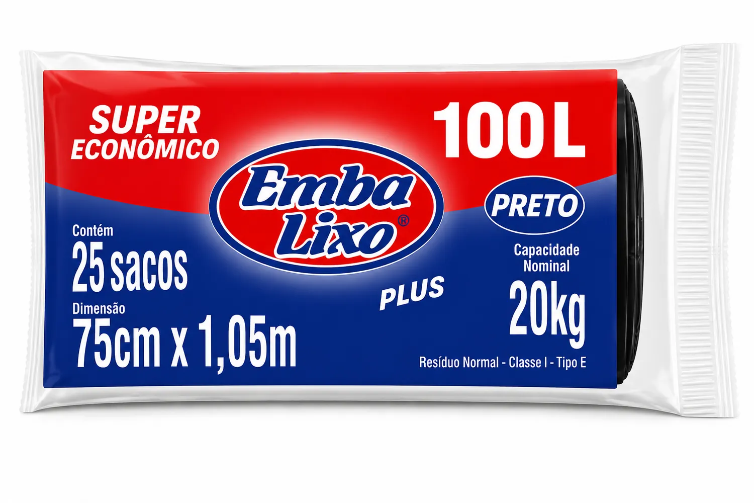 SACO PARA LIXO TIPO E 100L EMBALIXO PLUS 25 UNIDADES SUPER ECONÔMICO — imagem 1