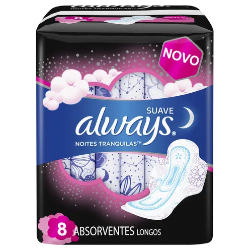 ABSORVENTE COM ABAS SUAVE ALWAYS G PACOTE 8 UNIDADES