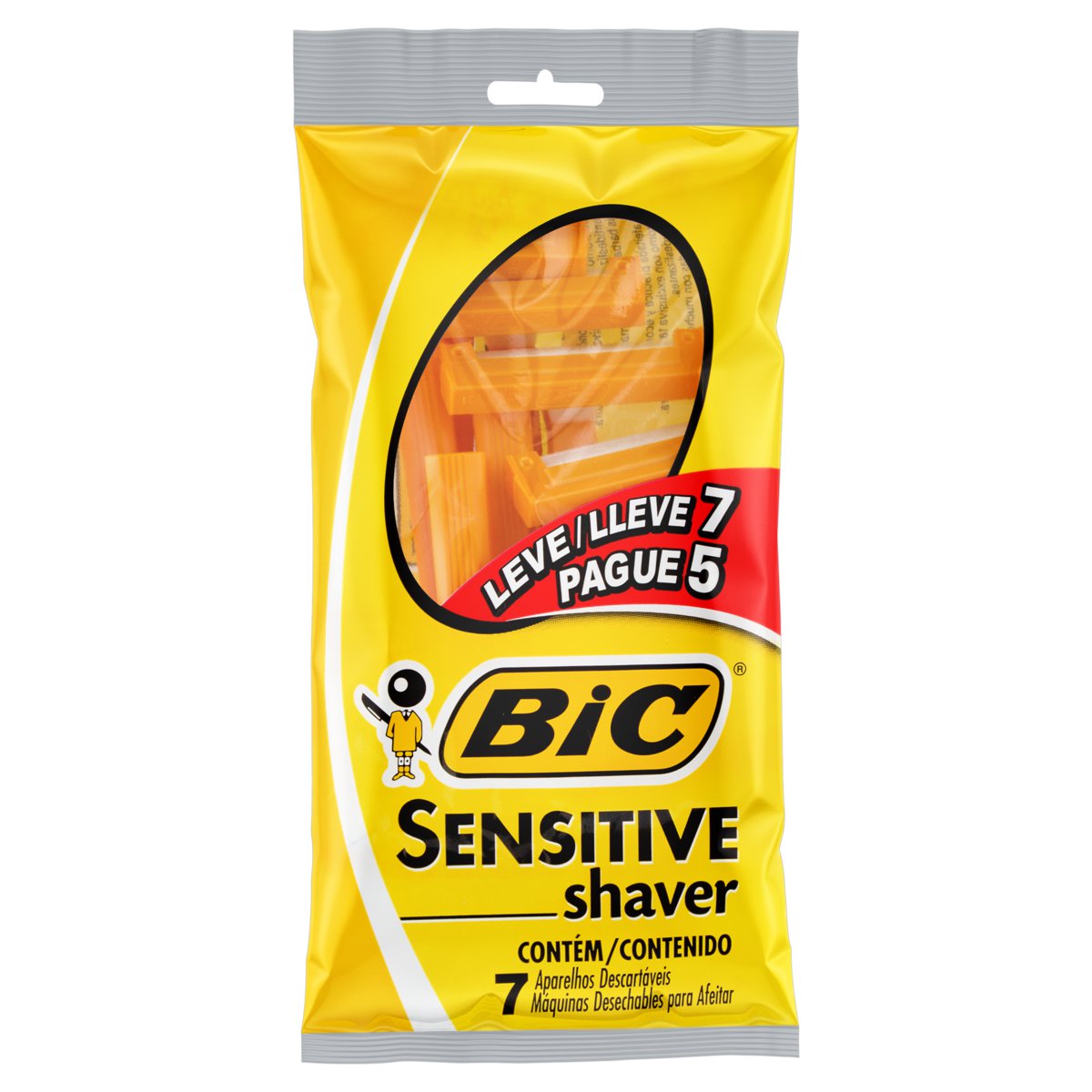 APARELHO DESCARTÁVEL PARA BARBEAR BIC SENSITIVE SHAVER LEVE 7 PAGUE 5 UNIDADES