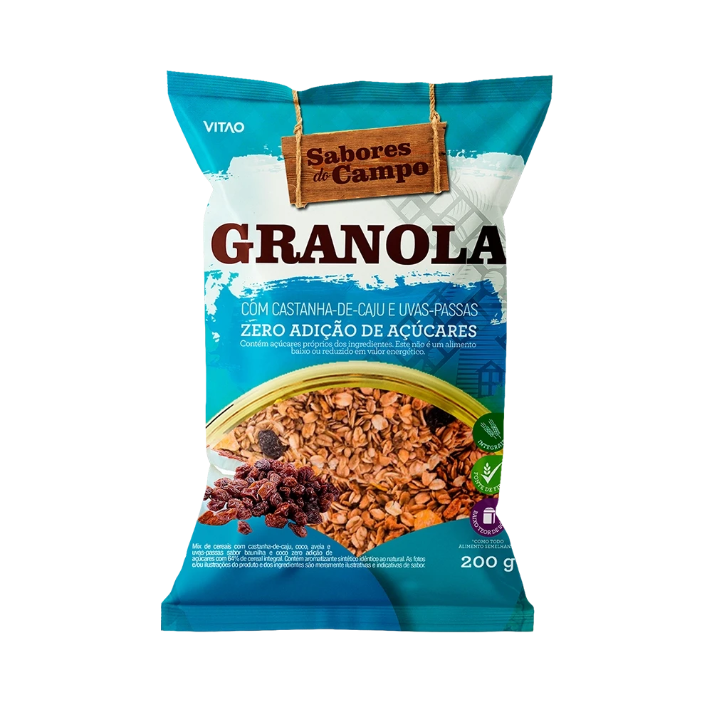 GRANOLA INTEGRAL COM CASTANHA-DE-CAJU E UVA-PASSAS SABORES DO CAMPO PACOTE 200G