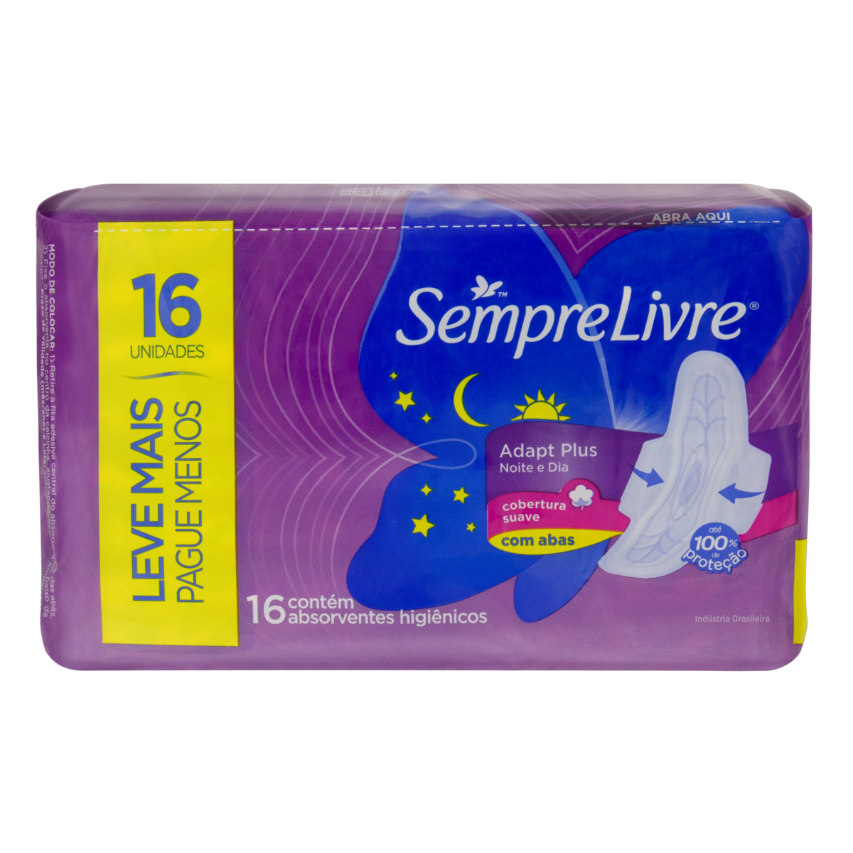 ABSORVENTE COM ABAS NOITE E DIA SUAVE SEMPRE LIVRE ADAPT PLUS PACOTE 16 UNIDADES LEVE MAIS PAGUE MENOS