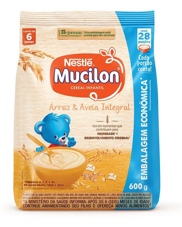 CEREAL INFANTIL ARROZ E AVEIA MUCILON PACOTE 600G EMBALAGEM ECONÔMICA 0