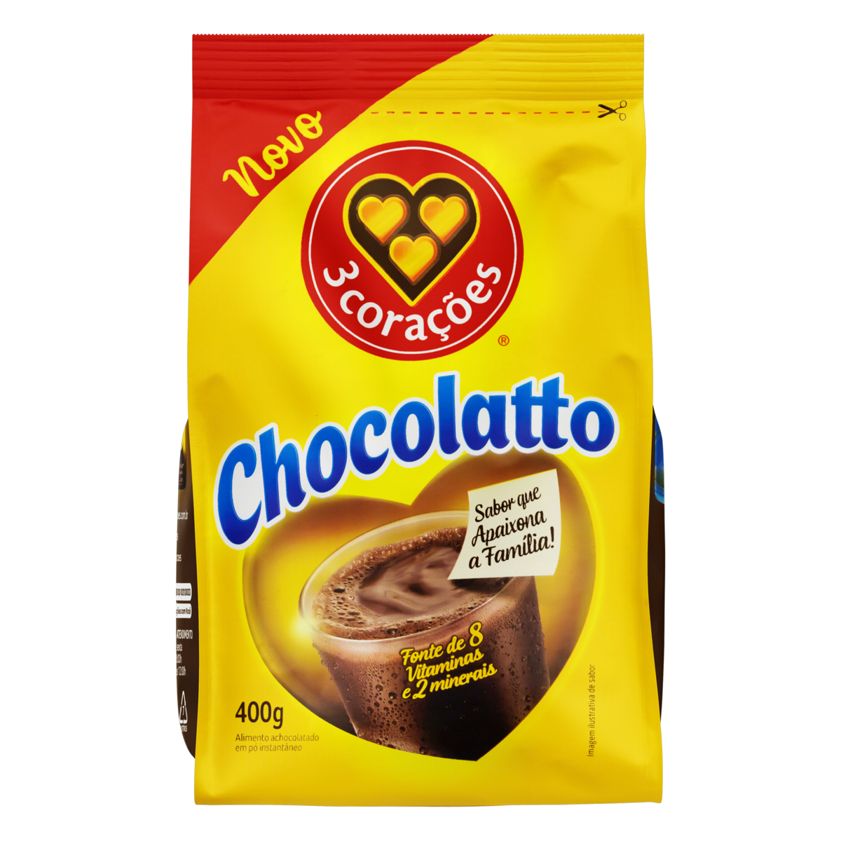 ACHOCOLATADO PÓ 3 CORAÇÕES CHOCOLATTO PACOTE 400G