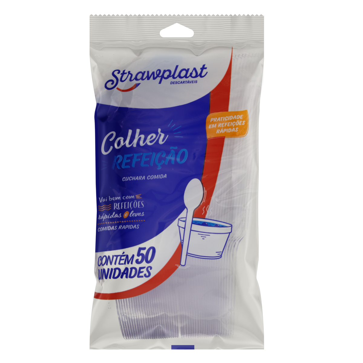 COLHER DESCARTÁVEL REFEIÇÃO STRAWPLAST 50 UNIDADES