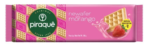 BISCOITO WAFER RECHEIO MORANGO PIRAQUÊ NEWAFER PACOTE 100G 0
