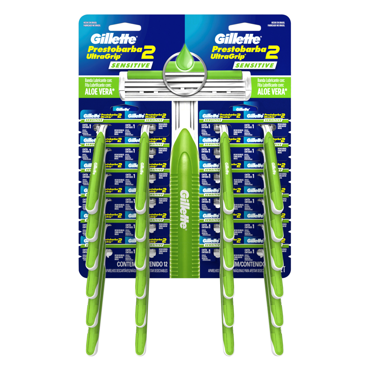 PACK APARELHO DESCARTÁVEL PARA BARBEAR GILLETTE PRESTOBARBA2 ULTRAGRIP SENSITIVE 12 UNIDADES