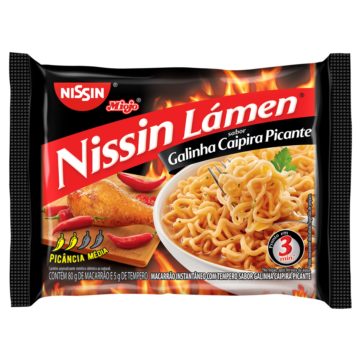 MACARRÃO INSTANTÂNEO LÁMEN GALINHA CAIPIRA PICANTE NISSIN MIOJO PACOTE 85G 0