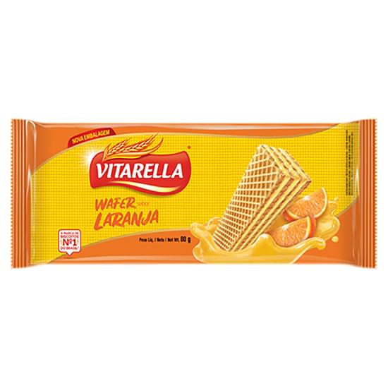 BISCOITO WAFER RECHEIO LARANJA VITARELLA PACOTE 80G