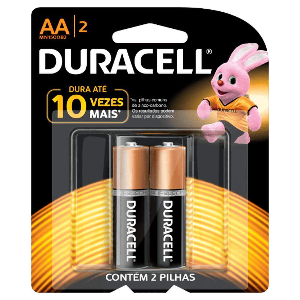 PILHA ALCALINA AA MN 1500B2 DURACELL PEQUENA 2 UNIDADES 1,5V