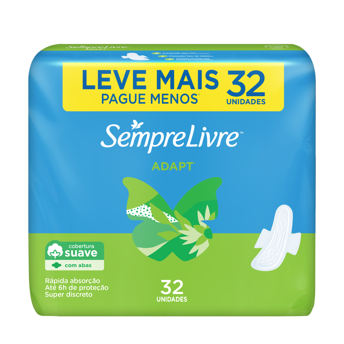 ABSORVENTE SEMPRE LIVRE SUAVE COM ABAS COM 32 UNIDADES — imagem 1