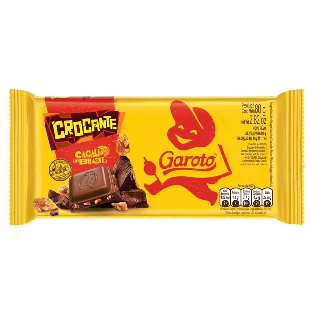 CHOCOLATE AO LEITE GAROTO CROCANTE 80G