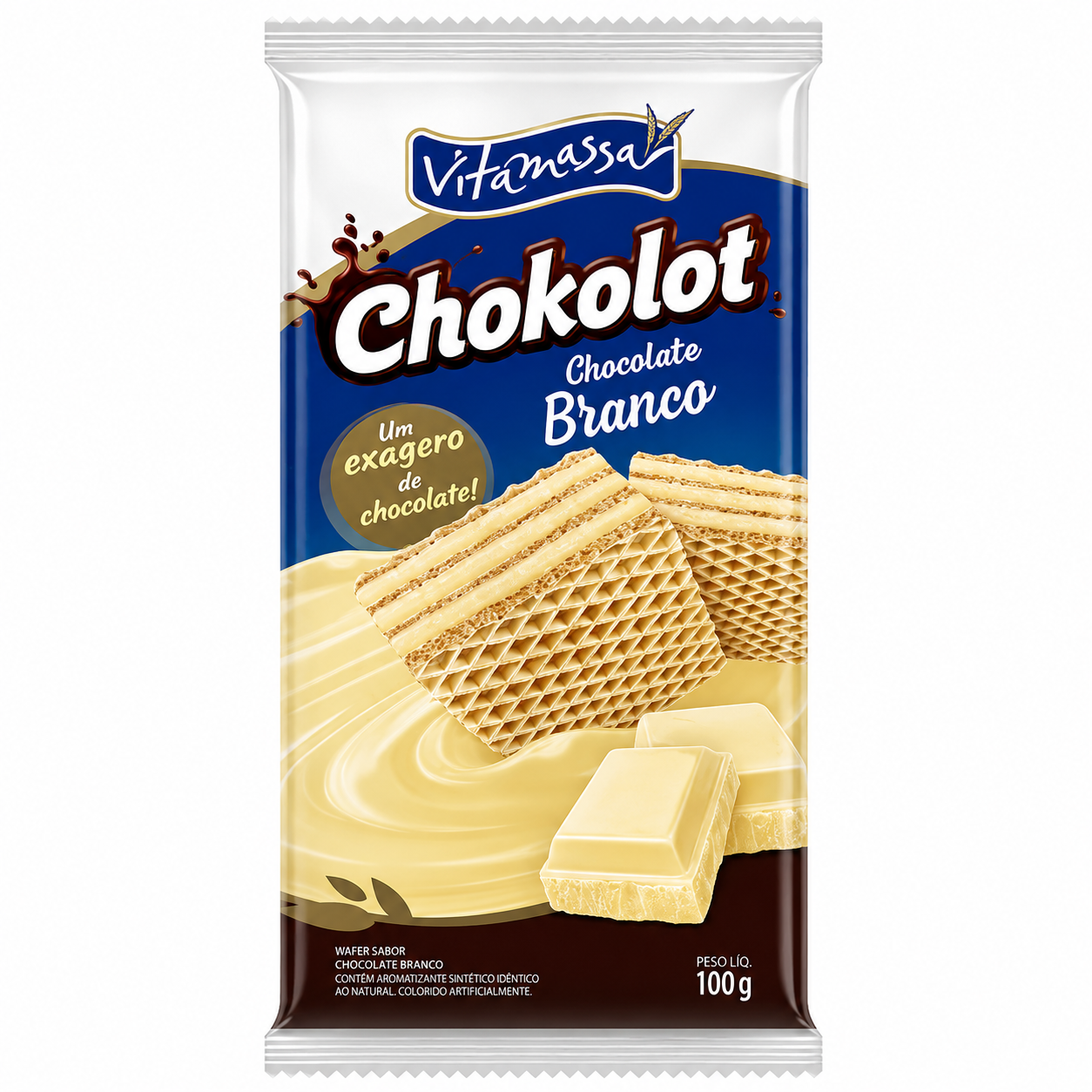 BISCOITO VITAMASSA CHOKOLOT WAFER CHOCOLATE BRANCO 100G