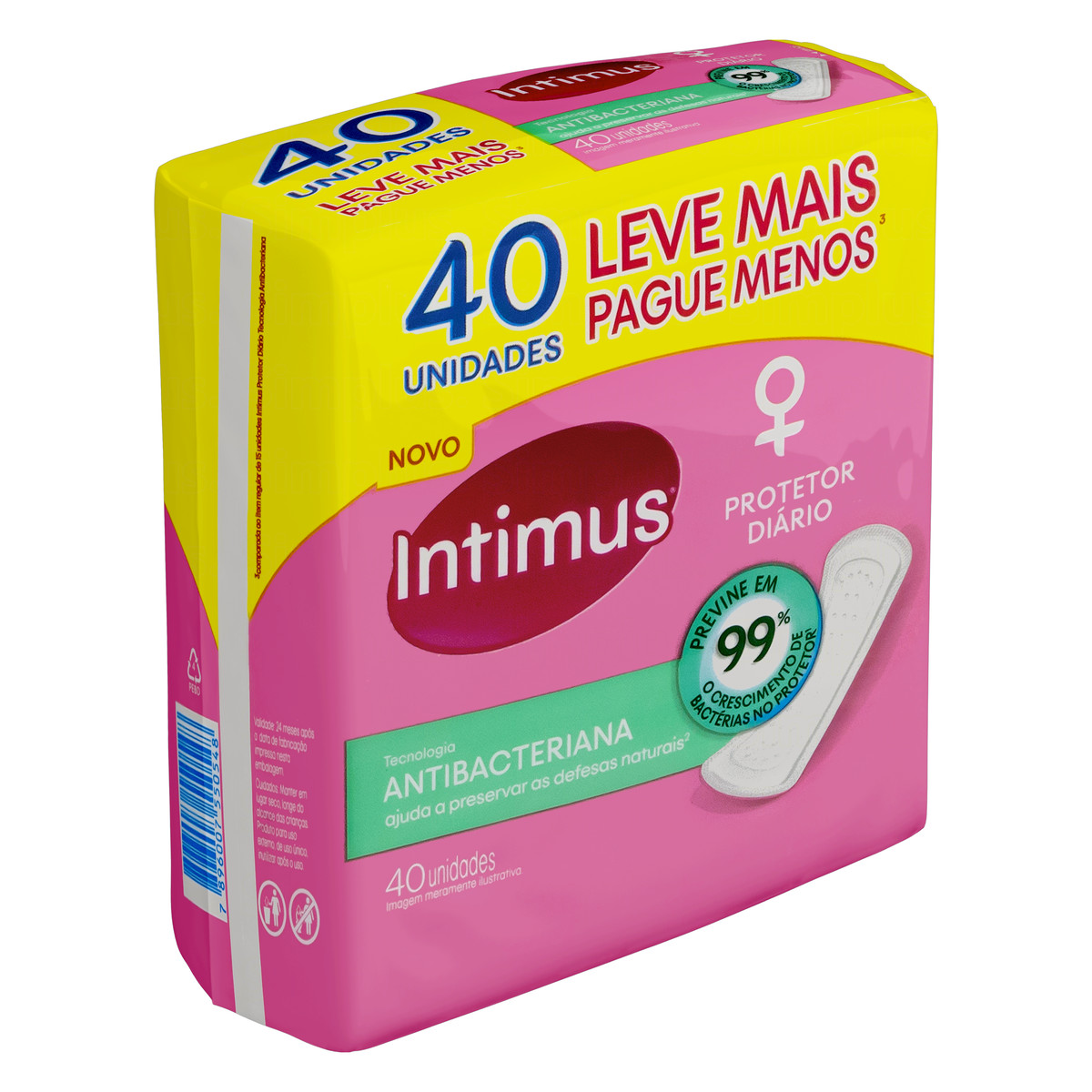 PROTETOR DIÁRIO SEM ABAS ANTIBACTERIANO INTIMUS PACOTE 40 UNIDADES LEVE MAIS PAGUE MENOS