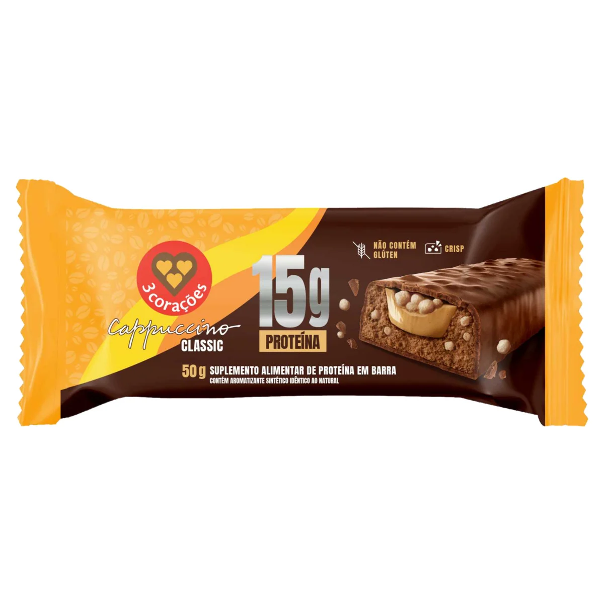 BARRA 3 CORAÇÕES 15G DE PROTEINA CAPPUCCINO CLASSIC 50G