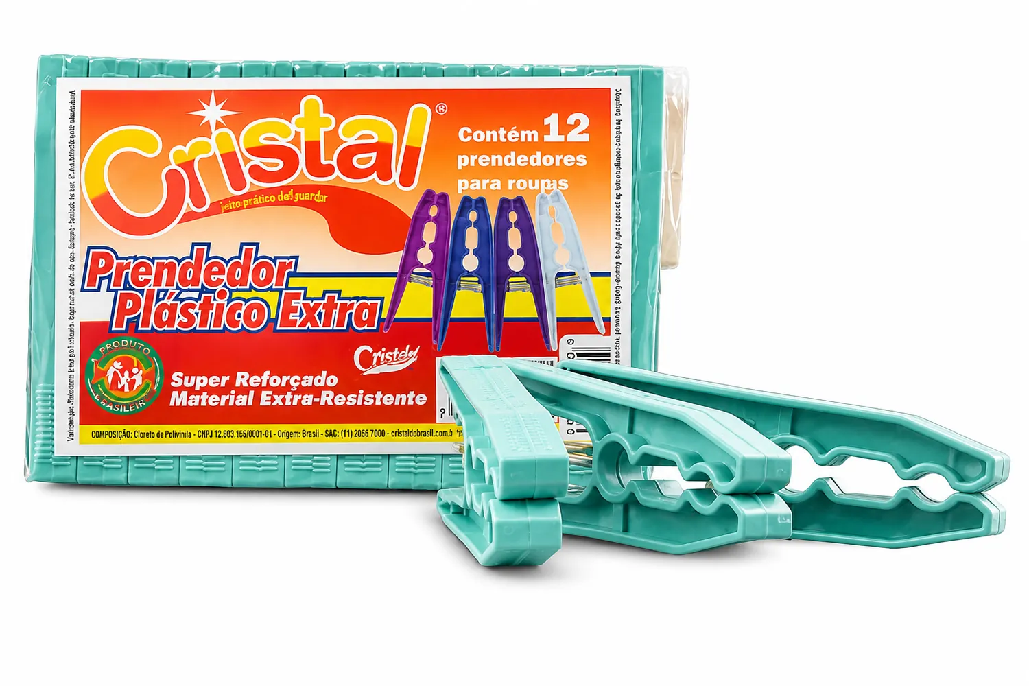 PRENDEDOR PEGADOR DE ROUPA CRISTAL PLASTICO 12UN